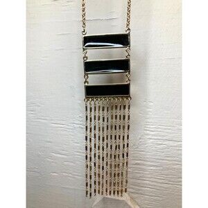 THE LIMITED Gold Tone Black Enamel Western Style Reversible Statement Necklace